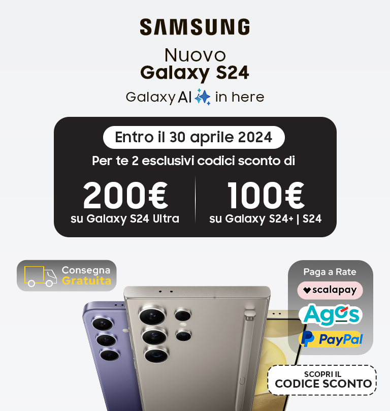 Galaxy S24 - Fino al 30 aprile due esclusivi codici sconto Galaxy S24 - Fino al 30 aprile due esclusivi codici sconto
